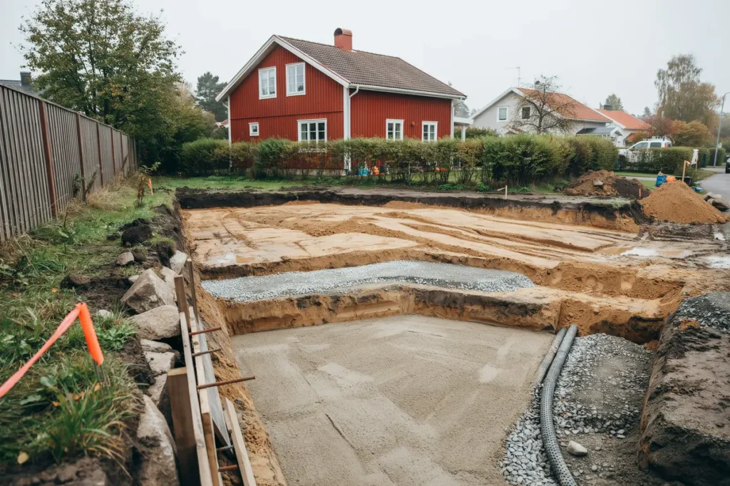 tomtschakt f r garage och carport s s krar du r tt niv er b rlager och avvattning fr n start
